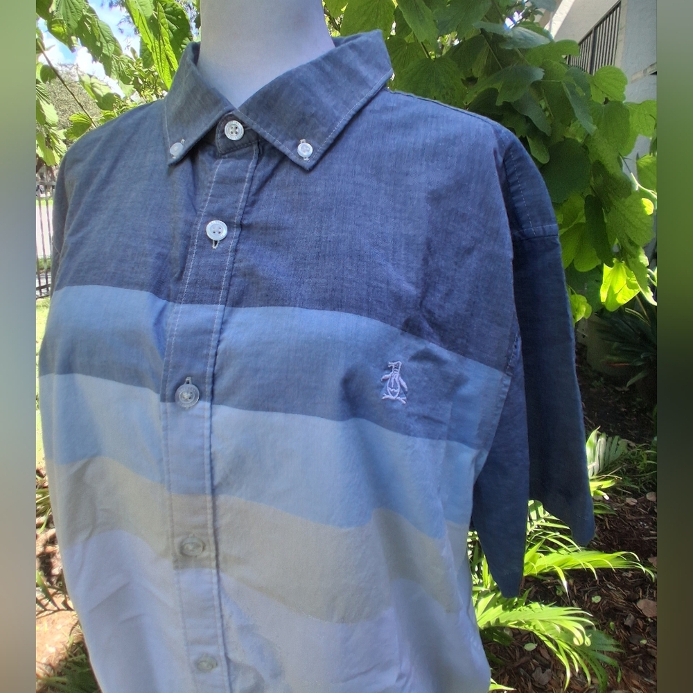 🔥Original Penguin Blue White Casual Button Down Shirt Size XL EUC - Picture 5 of 9